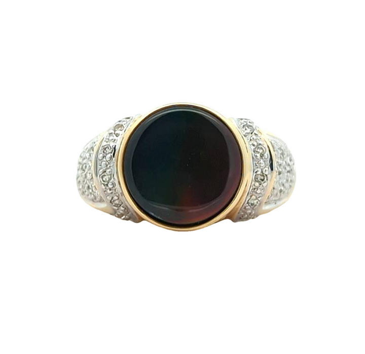 14KT Yellow and White Gold Tri-Colour Ammolite and 0.18ctw Diamond Estate Ring