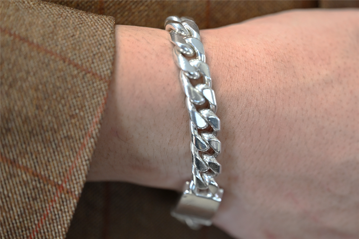 Sterling Silver 12mm Curb 9.5" Bracelet