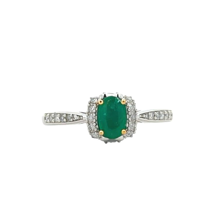 14KT White Gold Emerald and 0.22ctw Diamond Ring