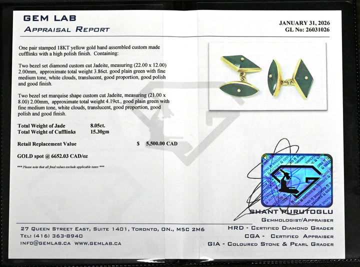 18K Yellow Gold Jade Estate Cufflinks