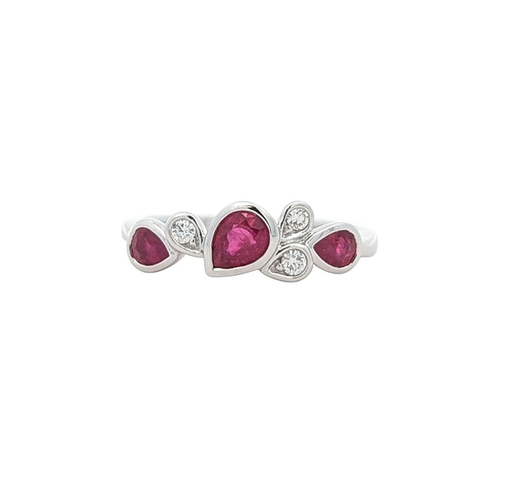 14KT White Gold Ruby and 0.08ctw Diamond Ring