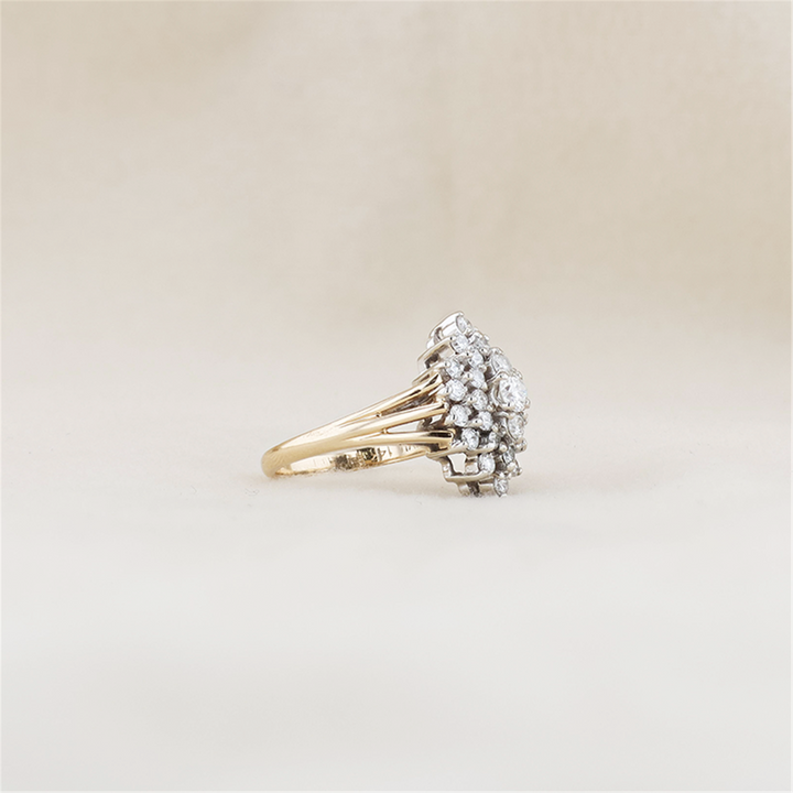 14KT Two-Toned 0.81ctw Diamond Estate Cluster Ring