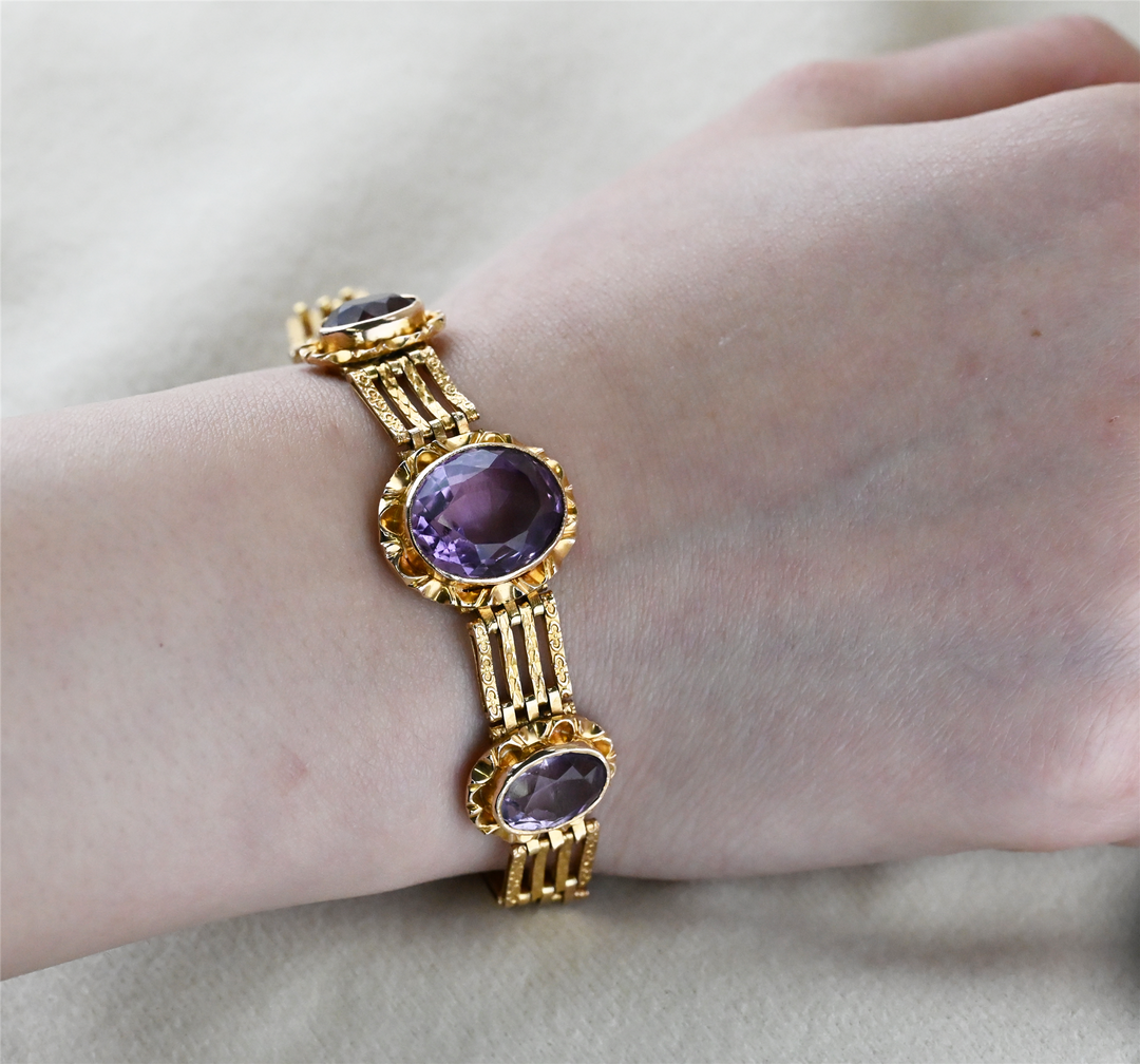 14KT Yellow Gold Amethyst 7.5" Estate Bracelet