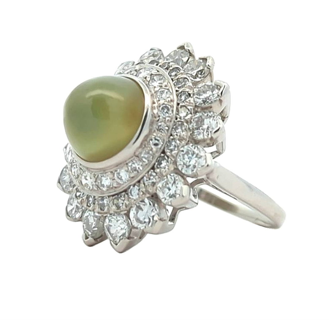 Platinum Natural Cat's Eye and 2.22ctw Diamond Estate Ring