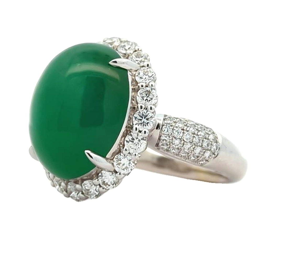 18KT White Gold Jadeite and 1.32ctw Diamond Fancy Estate Cocktail Ring