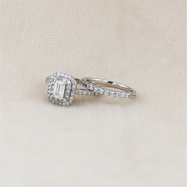 14K White Gold 1.50ctw Diamond Engagement & Wedding Band Set