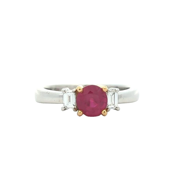 18KT White and Yellow Gold Natural Ruby and 0.21ctw Diamond Estate Ring