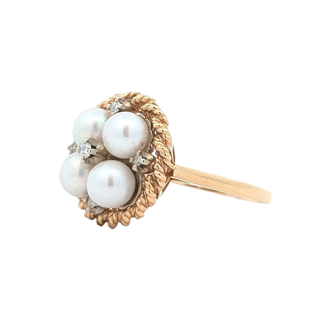 14KT Yellow Gold Pearl and Diamond Estate Ring