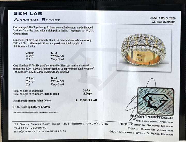 10K Yellow Gold 3.97ctw Diamond Spinner Eternity Band