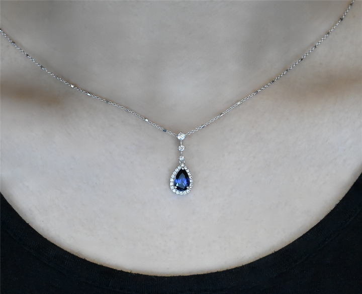 10K White Gold Natural White Sapphire & Synthetic Blue Sapphire 18" Estate Necklace