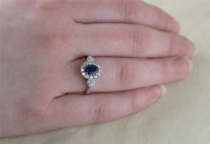 14K White Gold Sapphire 0.50ctw Diamond Ring