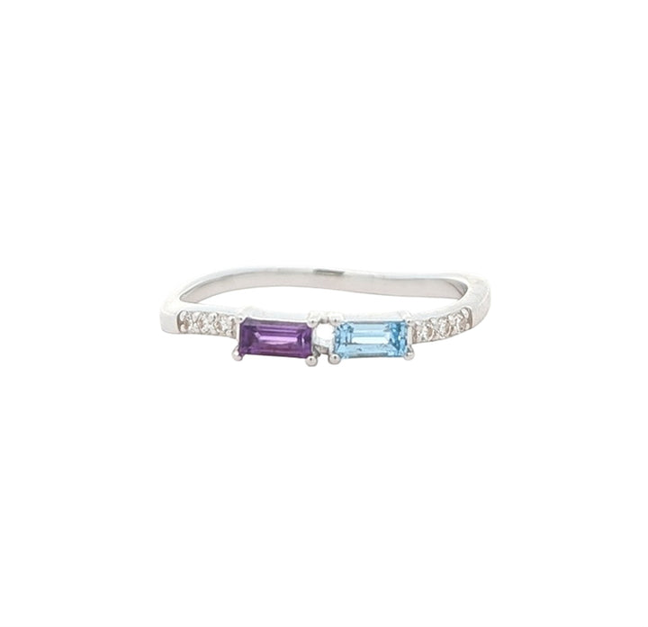 Sterling Silver Ring With Amethyst, Blue Topaz, And Cubic Zirconia