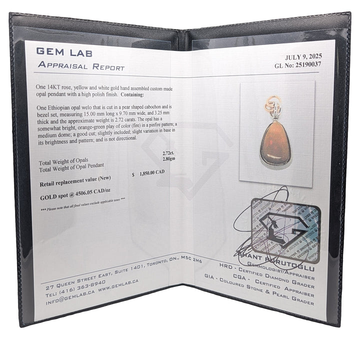 14-18KT Rose, Yellow and White Gold Opal 18" Necklace