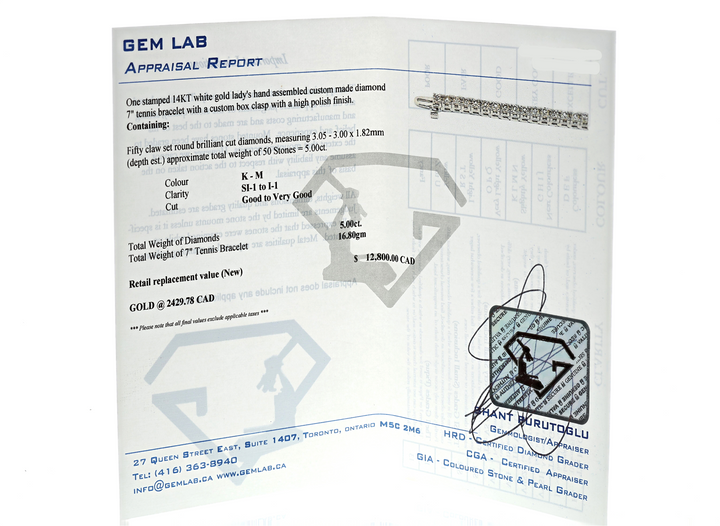 14KT White Gold 5.00ctw Diamond Estate 7" Tennis Bracelet