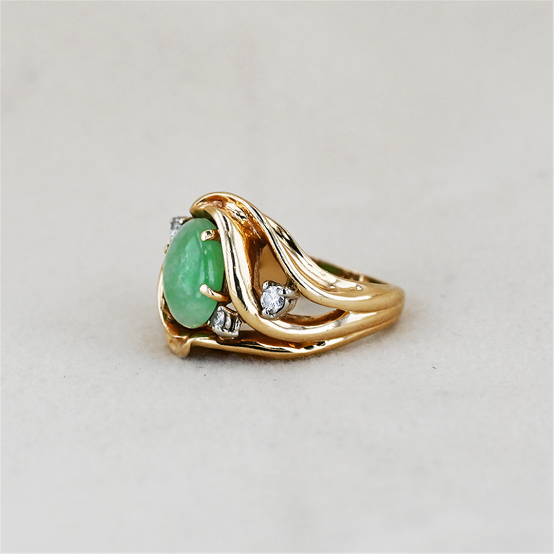 14K Yellow Gold 0.24ctw Diamond Jade Cocktail Ring
