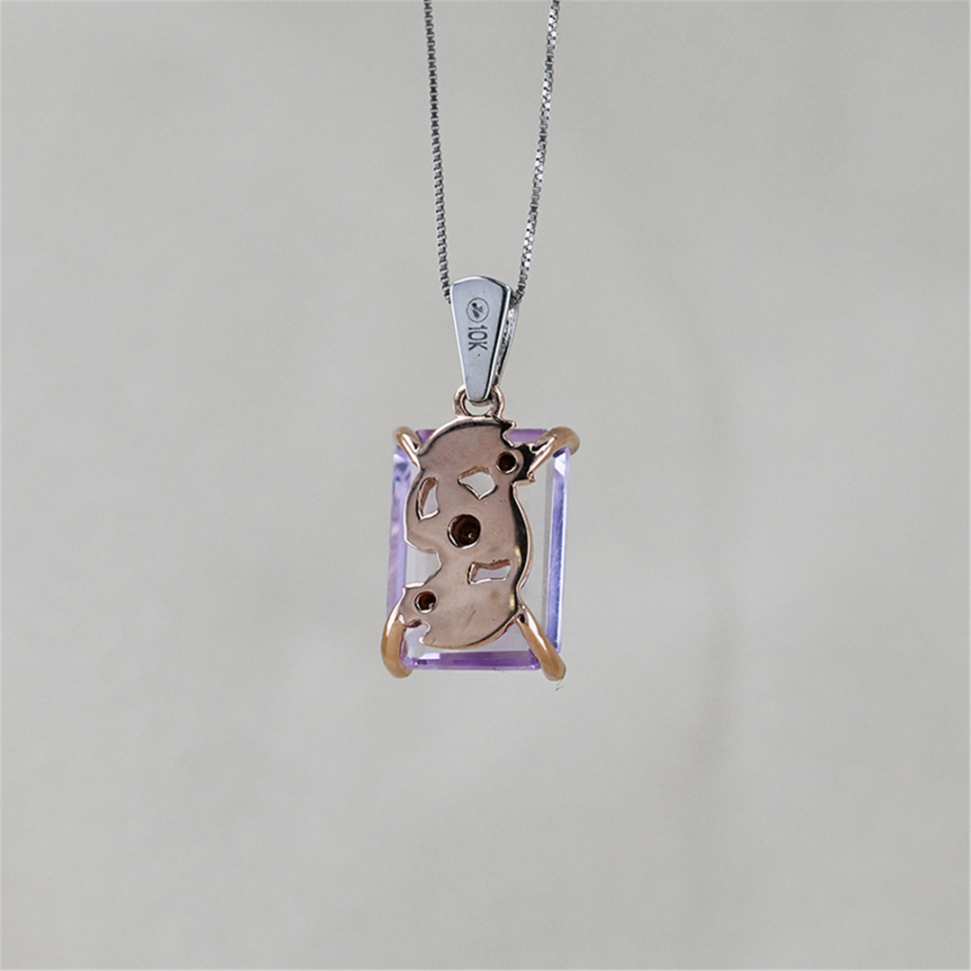 10K White and Rose Gold Amethyst Diamond 17+1" Necklace