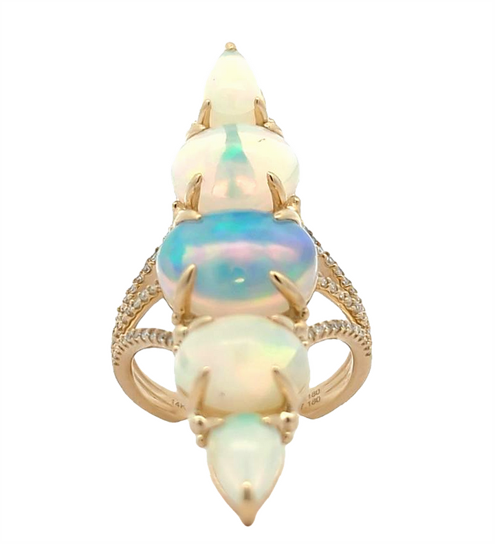 14KT Yellow Gold Opal and 0.18ctw Diamond Ring