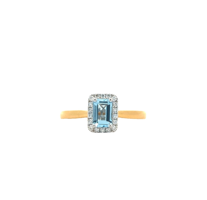 18KT Yellow and White Gold Aquamarine and 0.11ctw Diamond Ring