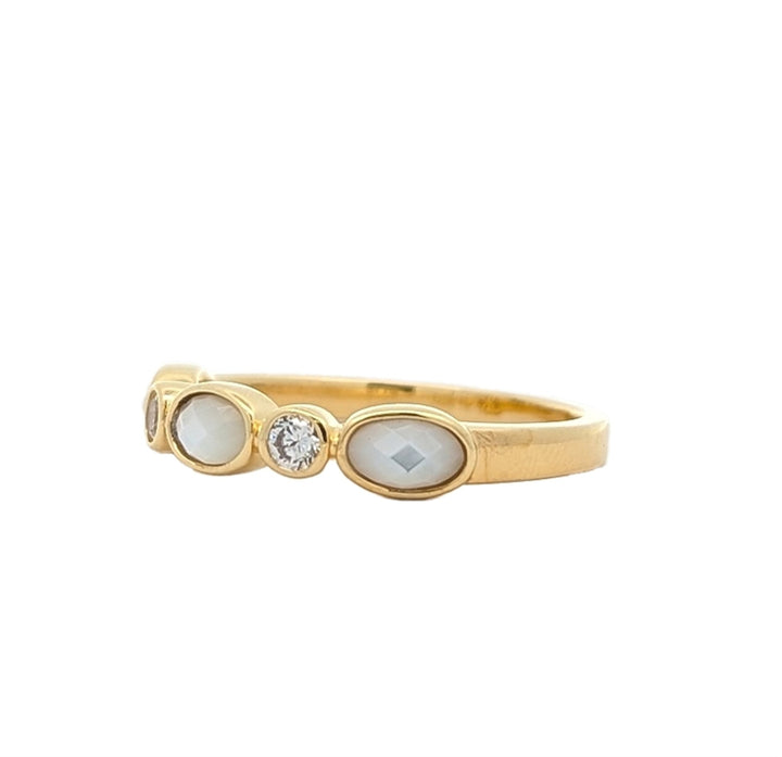REIGN Gold Plated Mother Of Pearl And Cubic Zirconia Ring