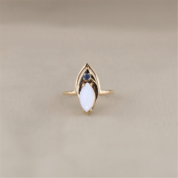 10K Yellow Gold Opal Blue Sapphire Estate Ring