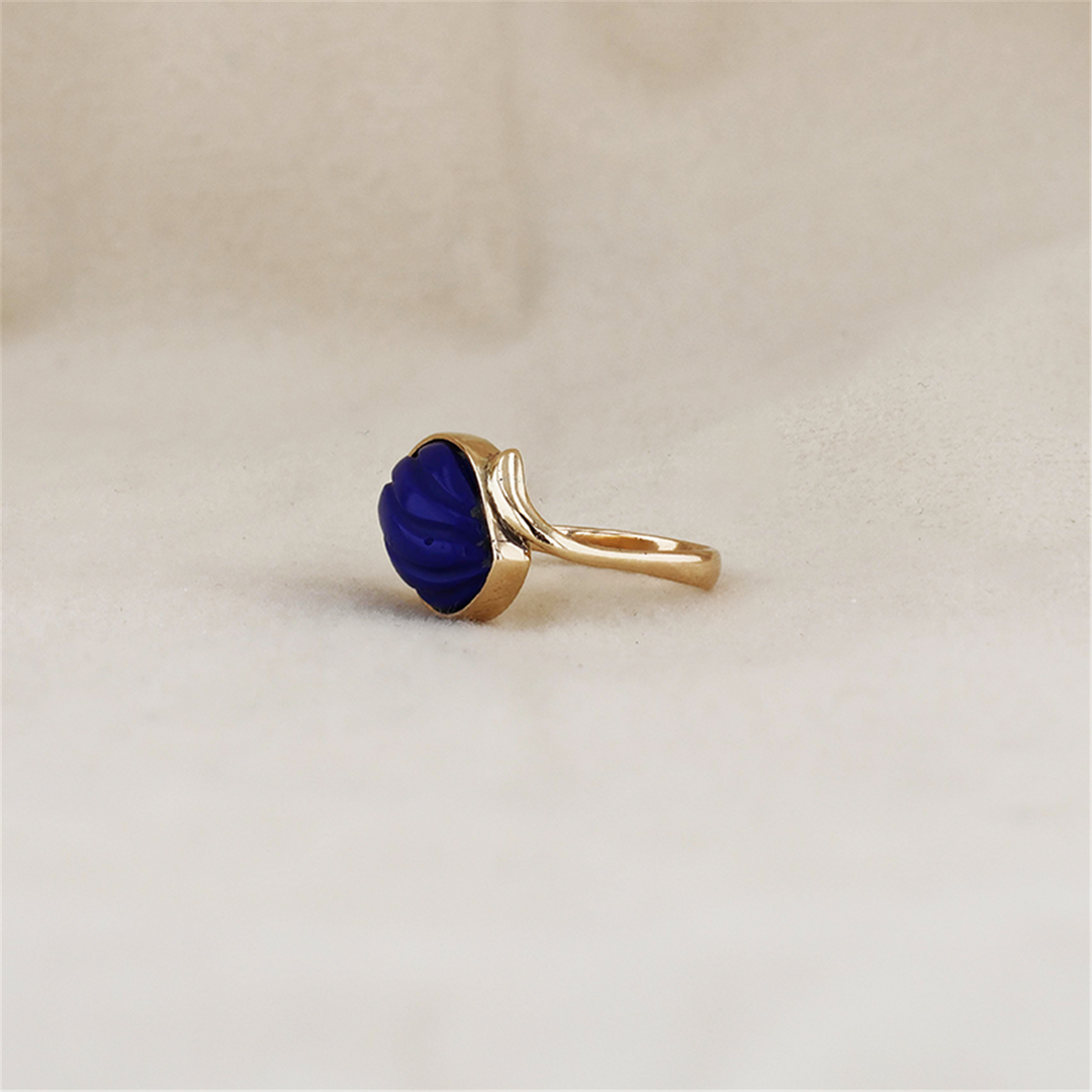 14K Yellow Gold Custom Made Lapis Lazuli Ring