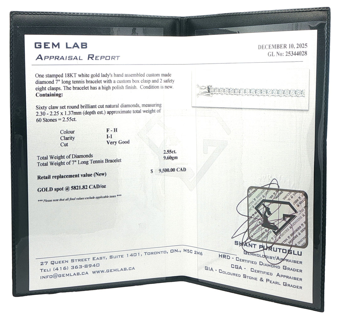 18KT White Gold 2.55ctw Diamond 7" Estate Tennis Bracelet