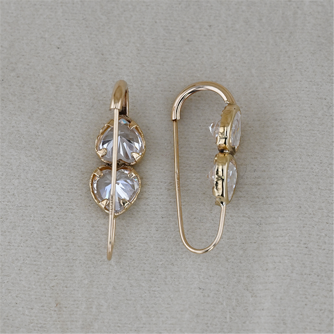 14K Yellow Gold Cubic Zirconia Heart Paperclip Earrings