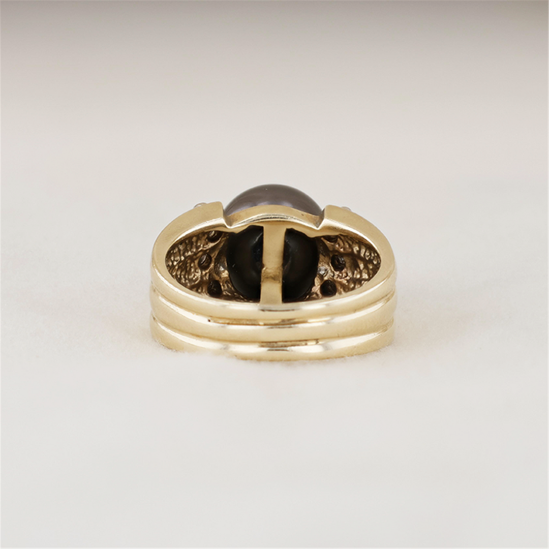 14K Yellow Gold 0.30ctw Diamond Tahitian Pearl Estate Ring