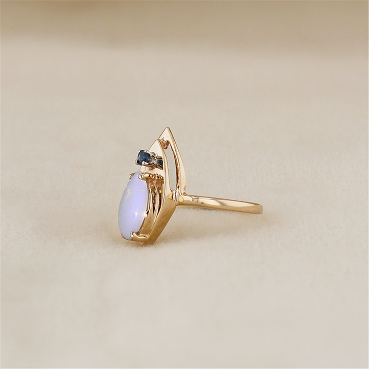 10K Yellow Gold Opal Blue Sapphire Estate Ring