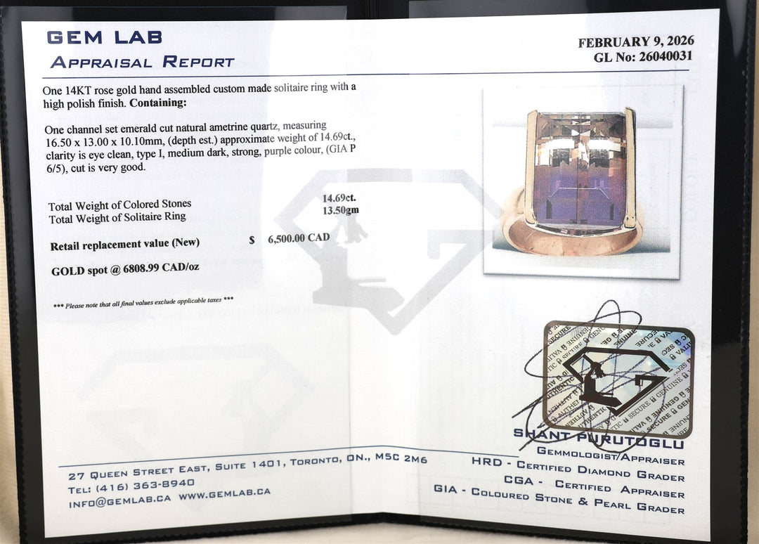 14K Rose Gold Watermelon Ametrine Quartz Estate Ring