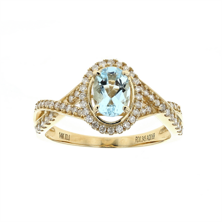 14KT Yellow Gold Aquamarine and 0.35ctw Diamond Estate Ring