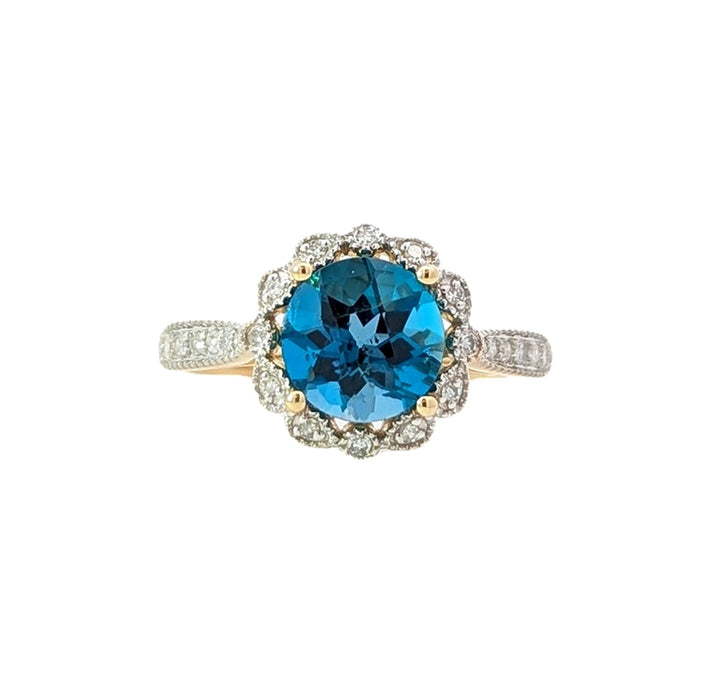 14KT Yellow Gold London Blue Topaz and Diamond Ring