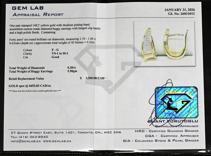 14K Two-Toned 0.20ctw Diamond Huggy Earrings