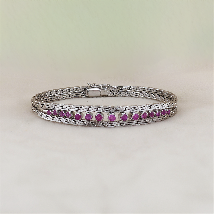 Sterling Silver Ladies Woven Pink Sapphire Bracelet
