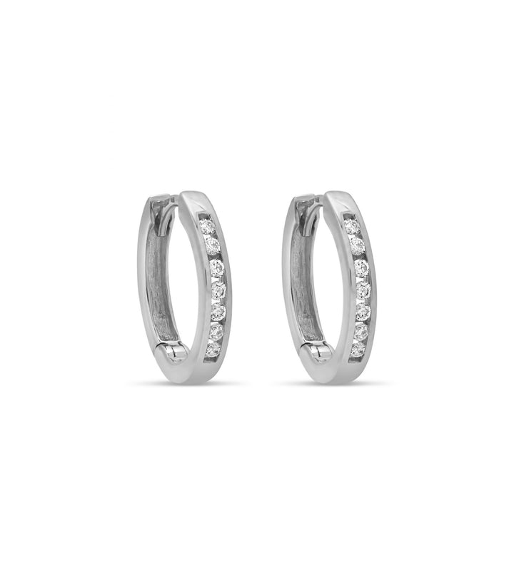 10KT White Gold 0.10ctw Diamond Mini Channel Set Huggie Earrings