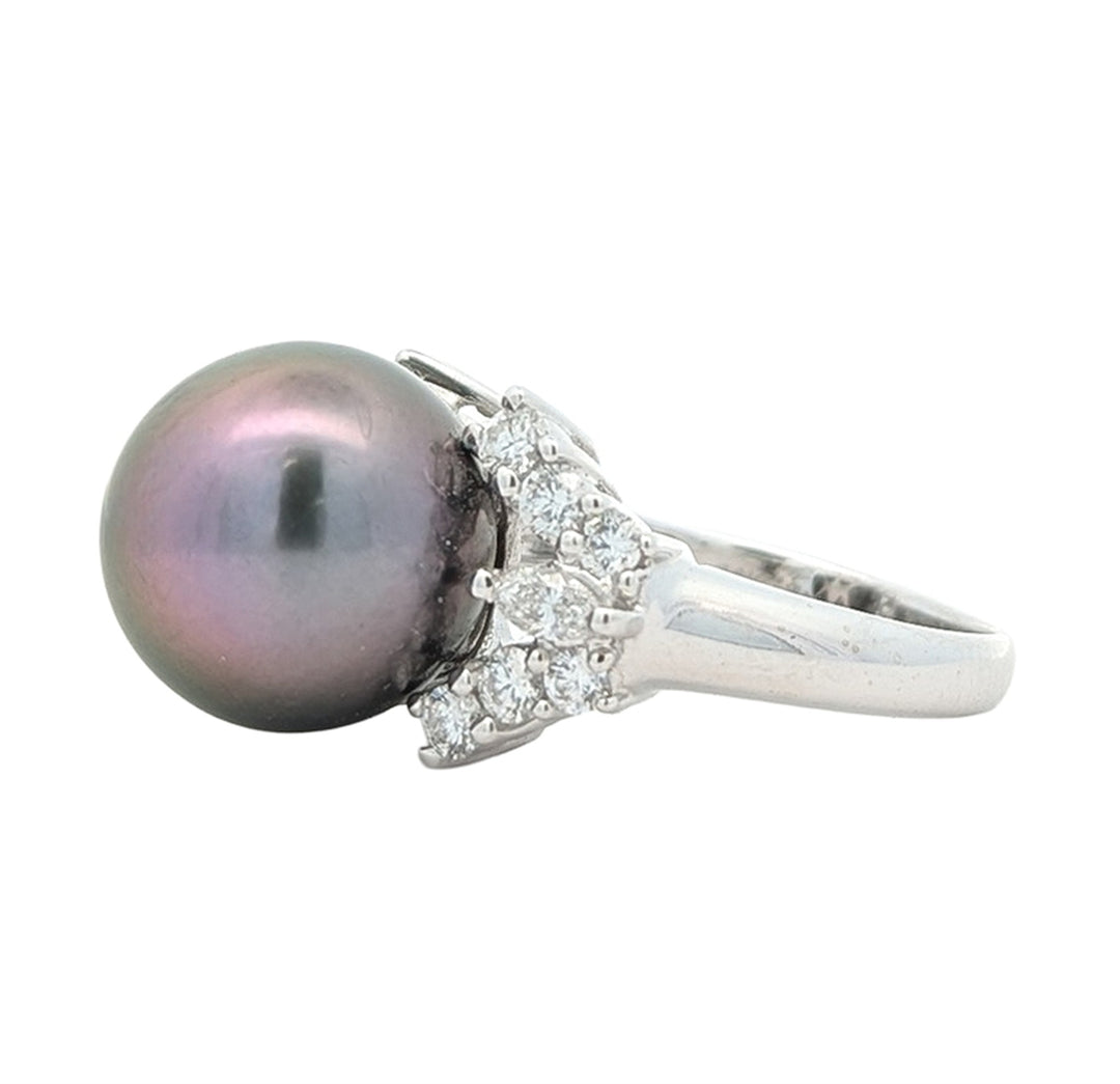 14KT White Gold Pearl and 0.45ctw Diamond Estate Ring