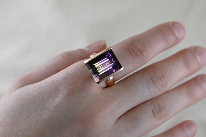 14K Rose Gold Watermelon Ametrine Quartz Estate Ring