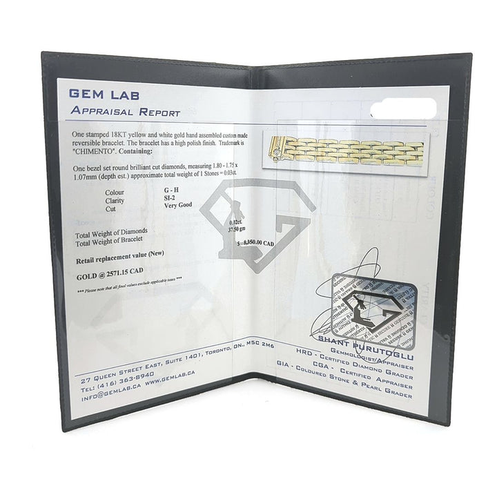 18KT Yellow and White Gold Reversible 0.03ctw Diamond "Chimento" Estate Bracelet 7.5"