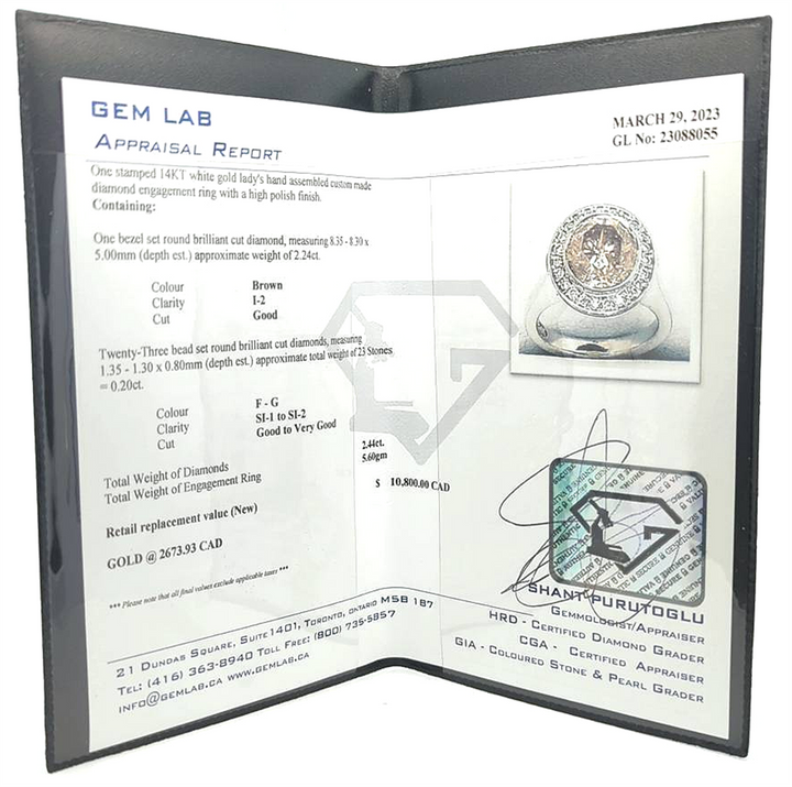 14KT White Gold 2.44ctw Brown and White Diamond Estate Engagement Ring