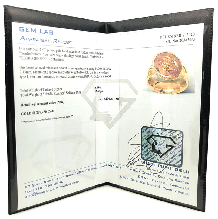 18KT Yellow Gold Natural Citrine "Nordic Summer" Solitaire Estate Ring