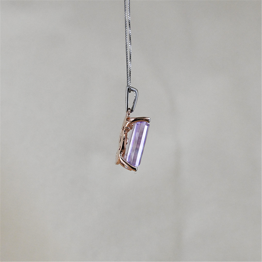10K White and Rose Gold Amethyst Diamond 17+1" Necklace