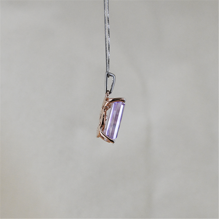 10K White and Rose Gold Amethyst Diamond 17+1" Necklace