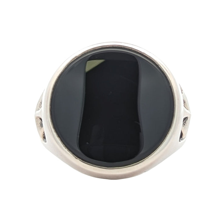 King Baby - Round Onyx Signet Ring w/ MB Cross Detail