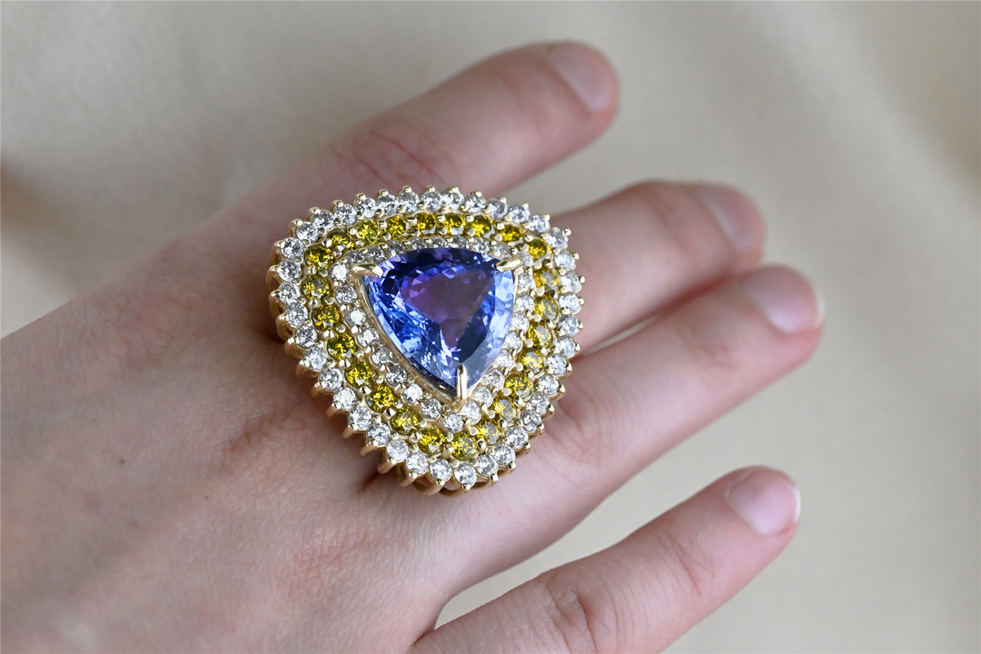 14KT Yellow Gold Natural Tanzanite and 5.93ctw Diamond Estate Ring