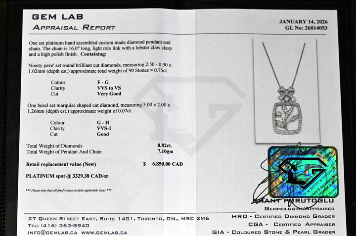 Platinum Floral 0.82ctw Diamond 16" Necklace