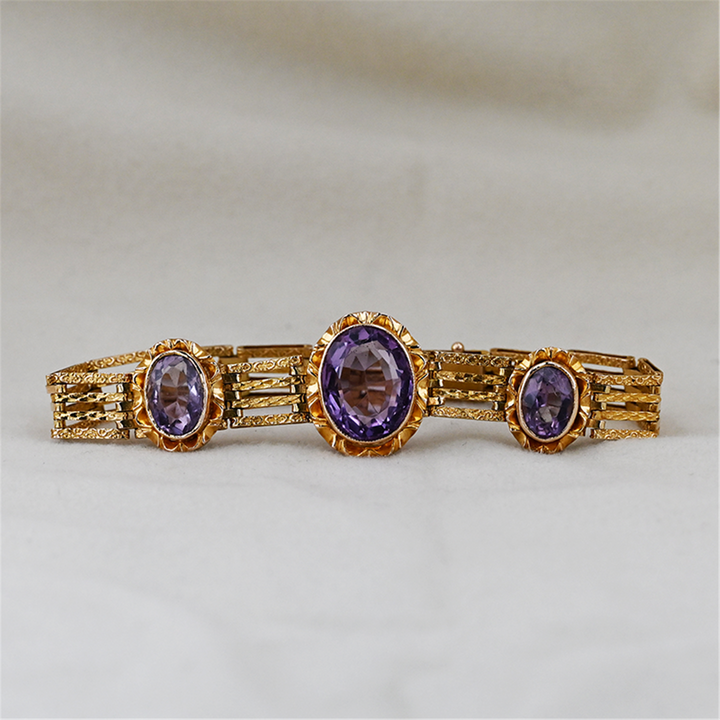 14KT Yellow Gold Amethyst 7.5" Estate Bracelet