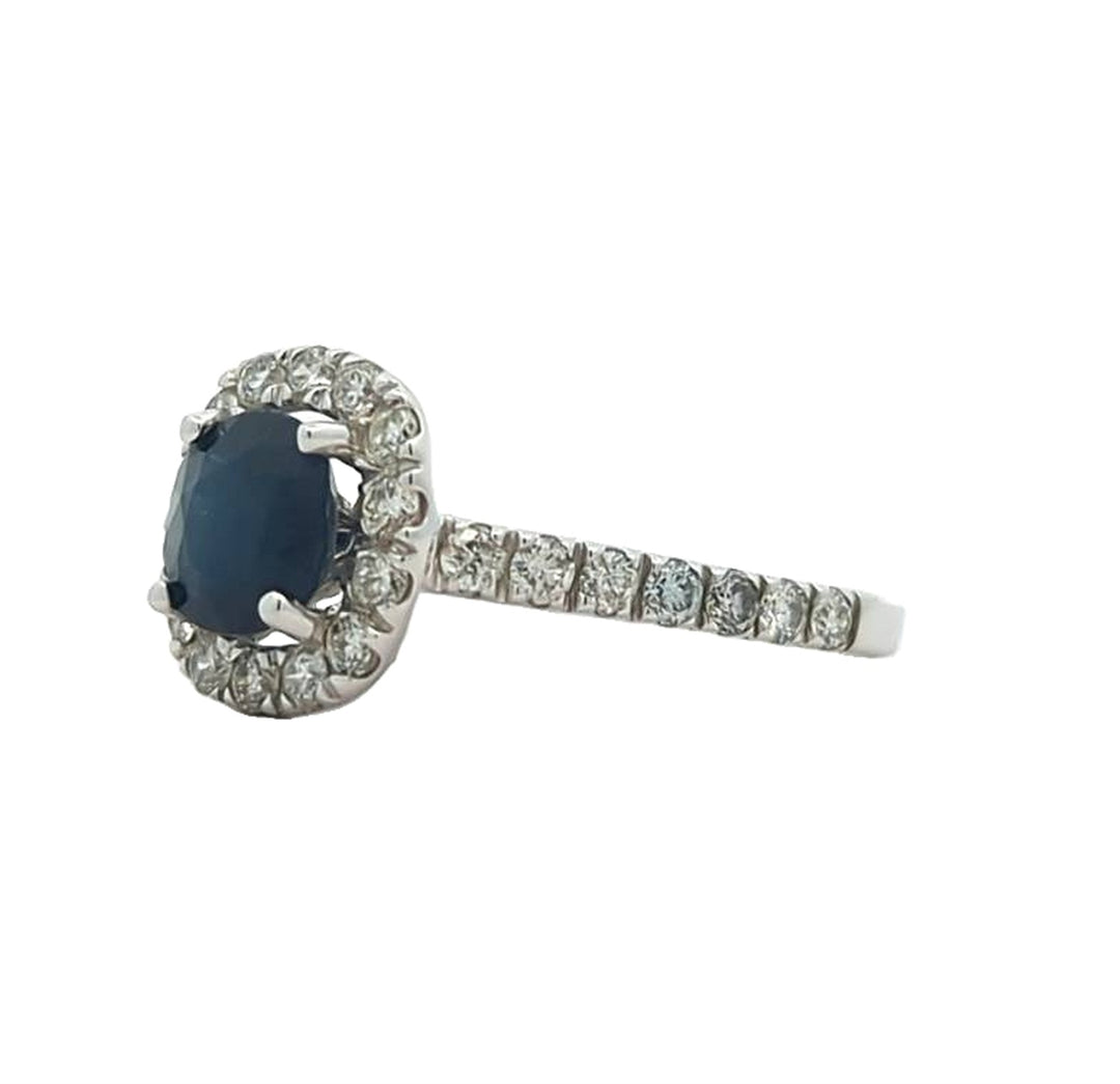 14KT White Gold Natural Blue Sapphire and 0.90ctw Diamond Estate Ring