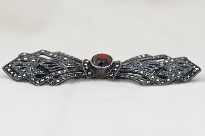 Sterling Silver Garnet Marcasite Pin