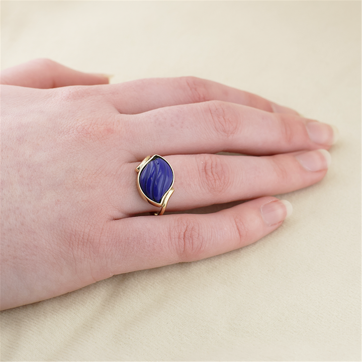 14K Yellow Gold Custom Made Lapis Lazuli Ring