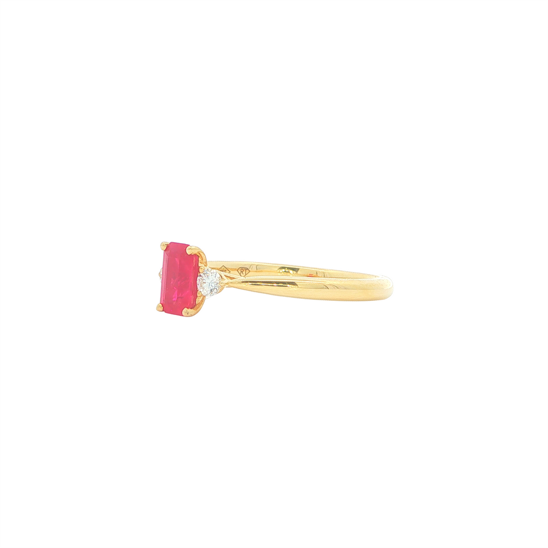18KT Yellow Gold Ruby and 0.10ctw Diamond Ring